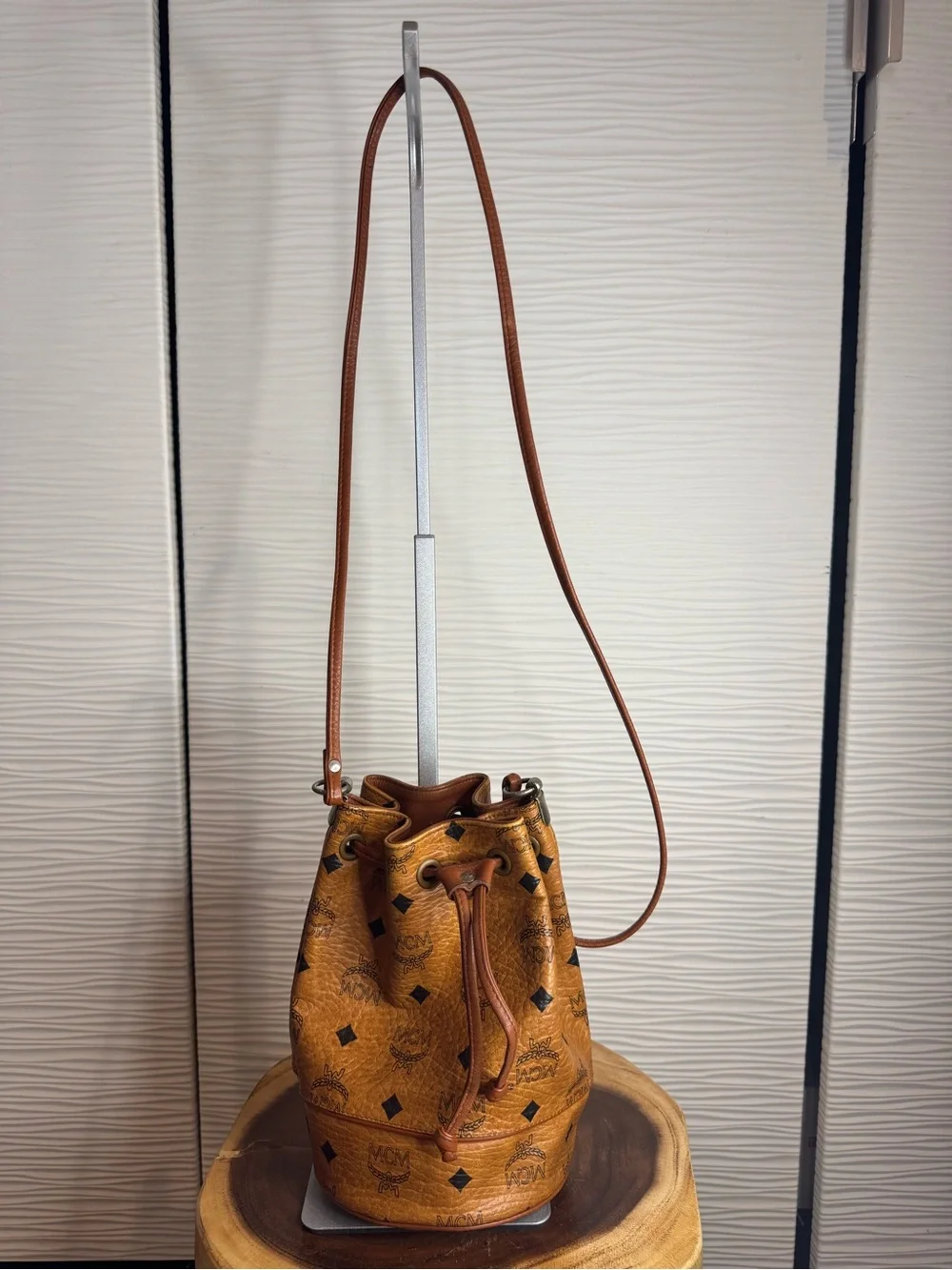 MCM Cognac Visetos Monogram Drawstring Bucket Bag - Picture 14 of 15